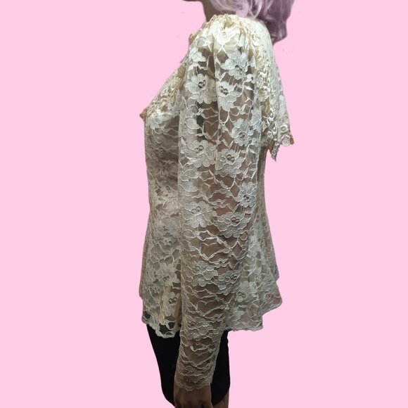 Vintage 80s Cream Lace Sailor Collar Blouse Size M Victorian Romantic Cottage - Picture 4 of 7